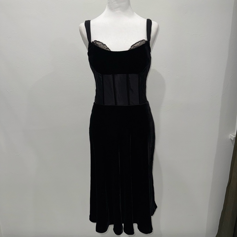 Badgley Mischka Black Satin & Velvet Dress